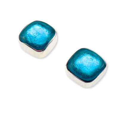 Teal Organic Squares Large Stud Earrings