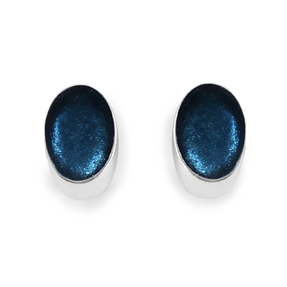 Navy Oval Slice Clip Earrings | The Jewellery Stop