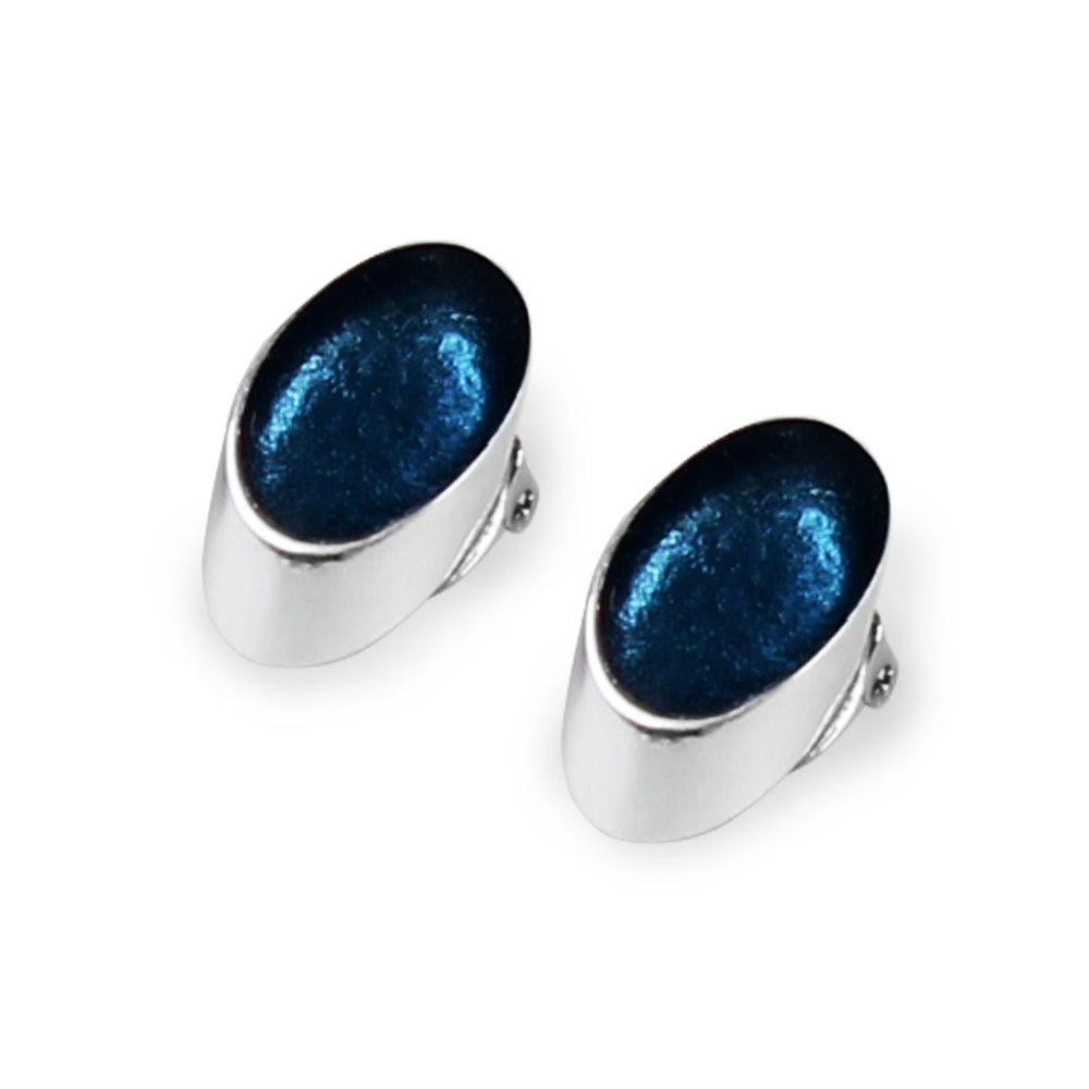 Navy Oval Slice Clip Earrings | The Jewellery Stop