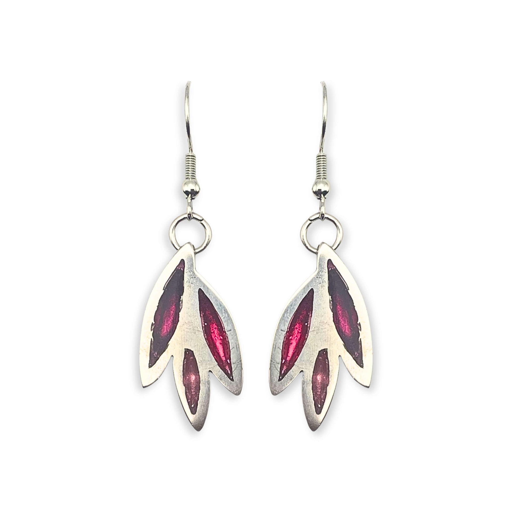 Raspberry Bamboo Shoot Dangle Fish Hook Earrings