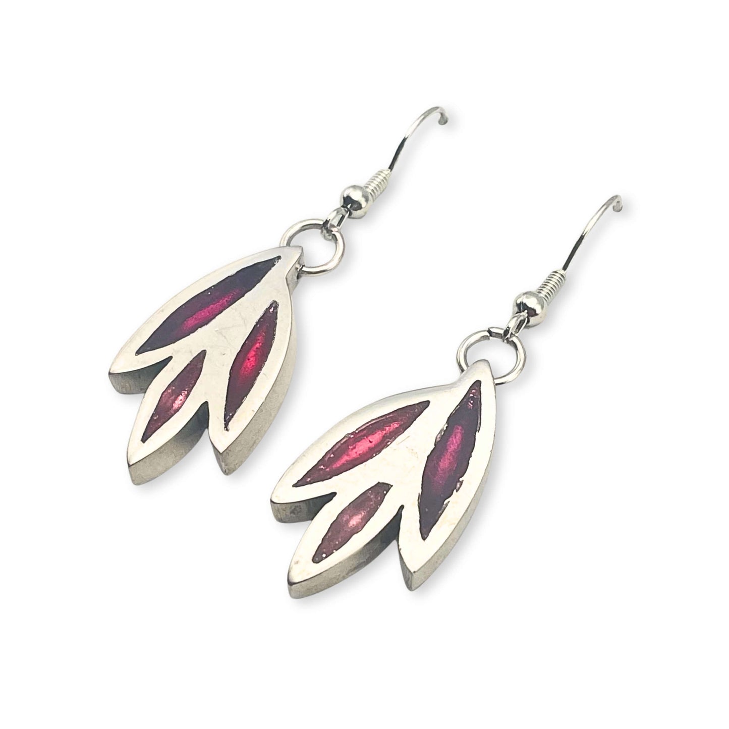 Raspberry Bamboo Shoot Dangle Fish Hook Earrings