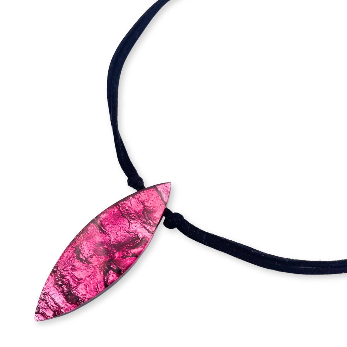 Pink Tribal Leaf Pendant on Cord