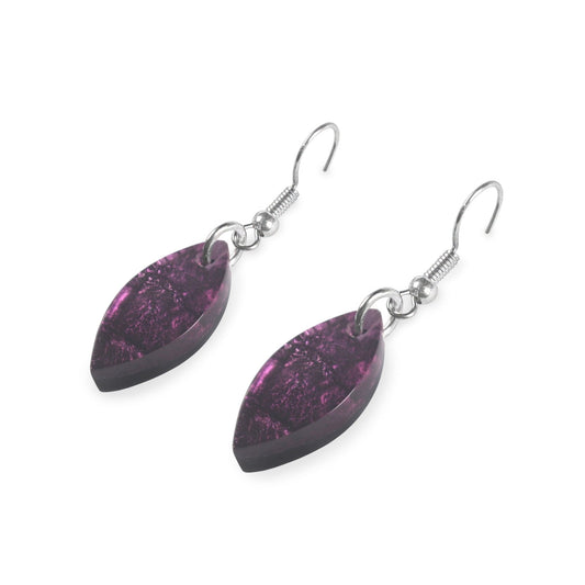 Purple Tribal Leaf Fish Hook Earrings | The Jewellery Stop