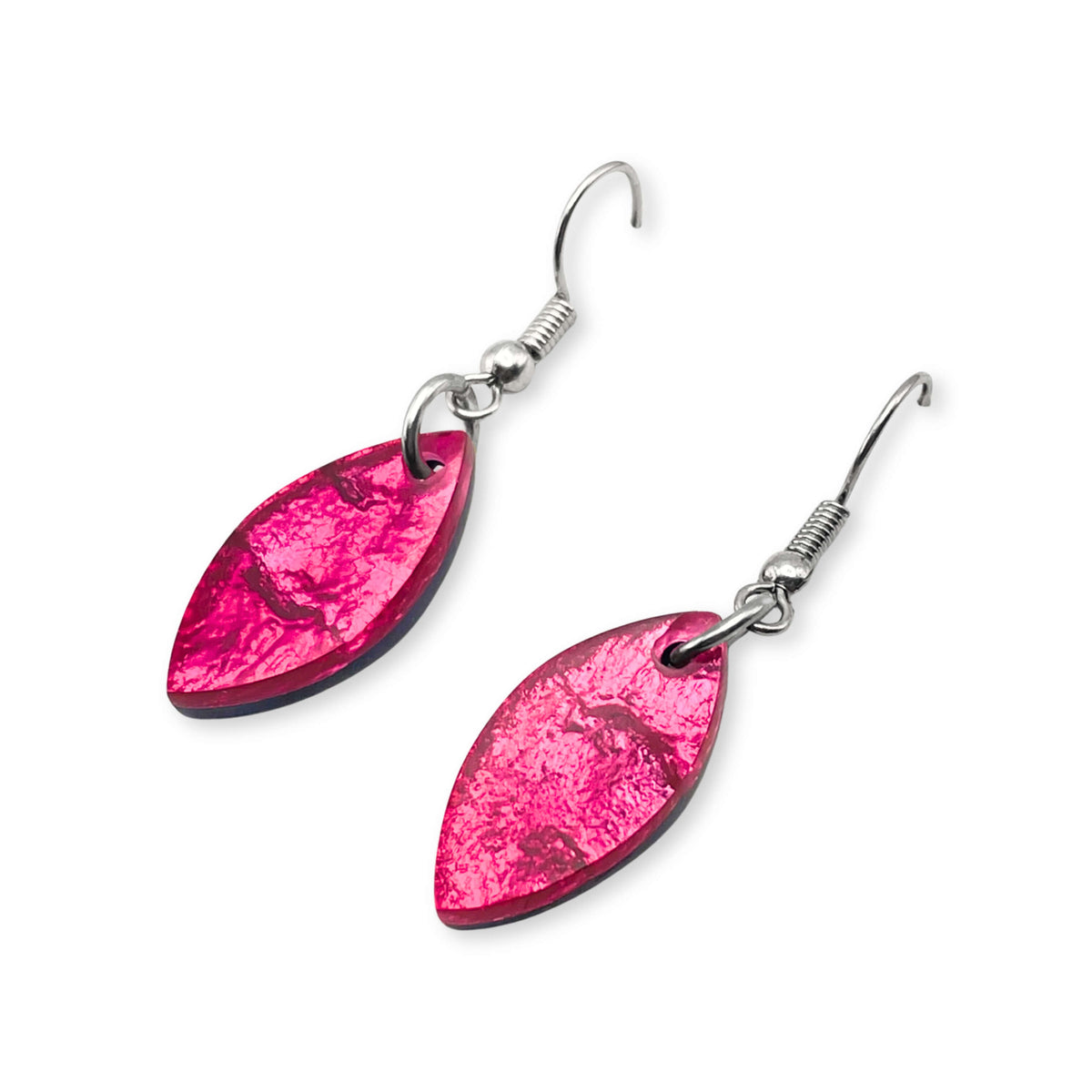 Pink Tribal Leaf Fish Hook Earrings