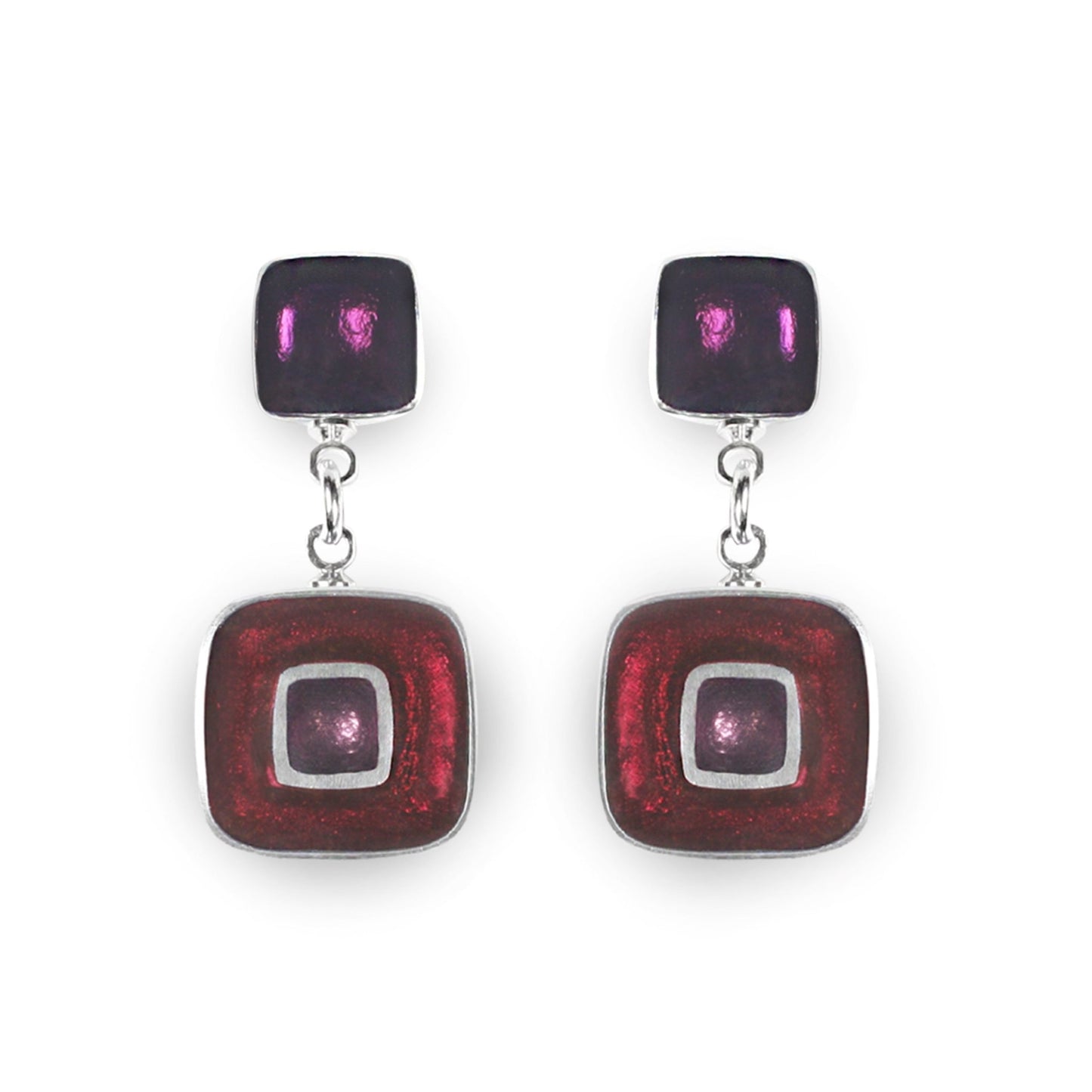 Blackberry Retro Squares Drop Stud Earrings | The Jewellery Stop