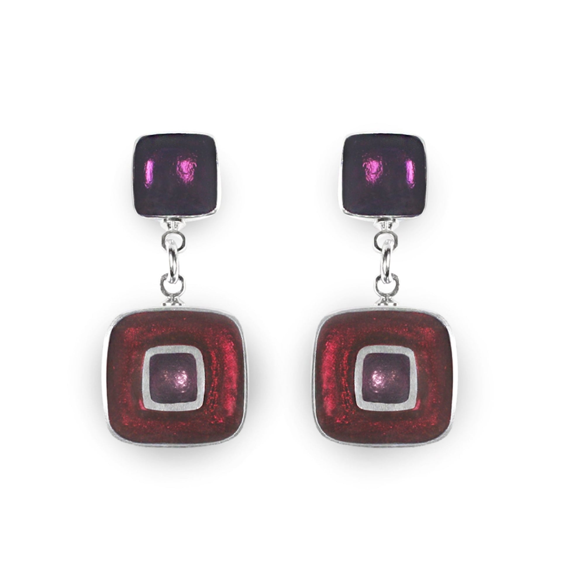 Blackberry Retro Squares Drop Stud Earrings | The Jewellery Stop