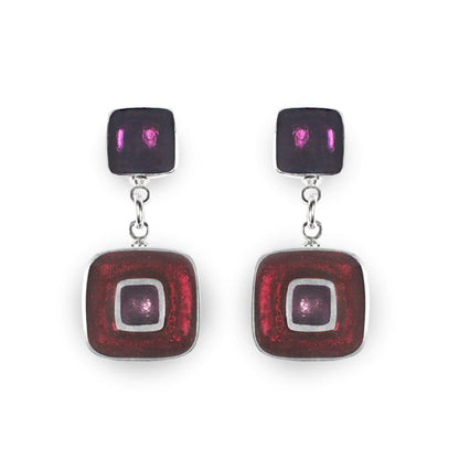 Blackberry Retro Squares Drop Stud Earrings | The Jewellery Stop