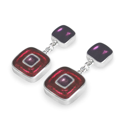 Blackberry Retro Squares Drop Stud Earrings | The Jewellery Stop