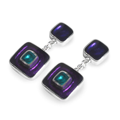 Peacock Retro Squares Drop Stud Earrings | The Jewellery Stop