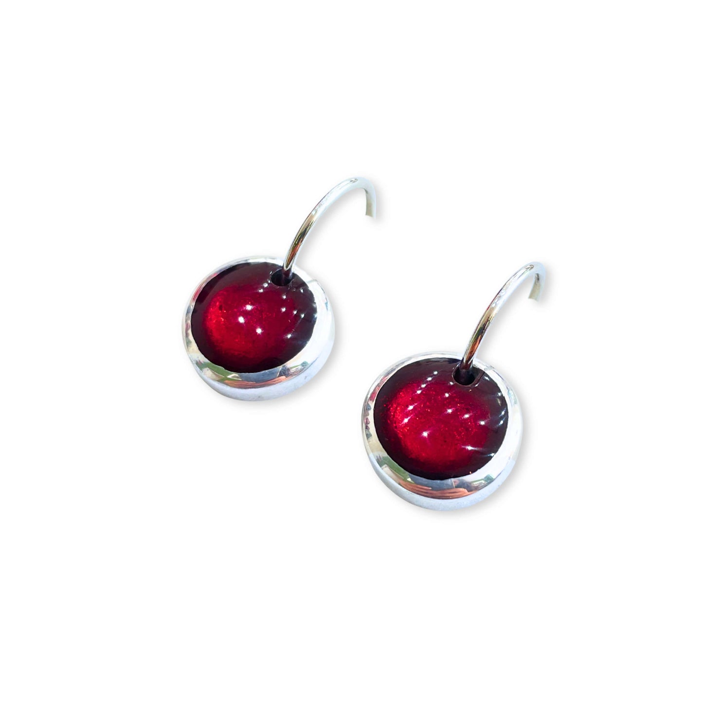 Red Aluminium Pebble Creole Earrings