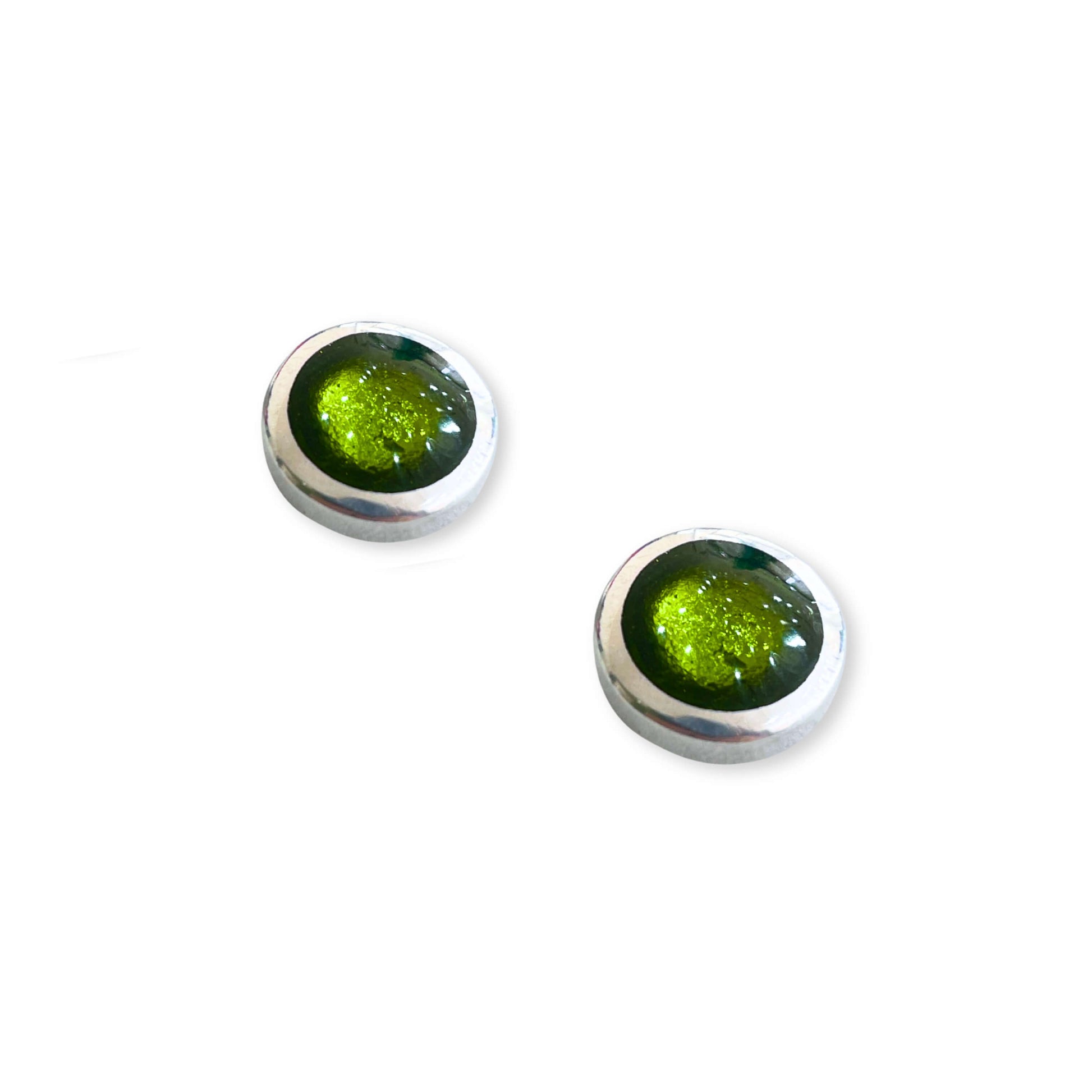 Olive Aluminium Pebble Stud Earrings