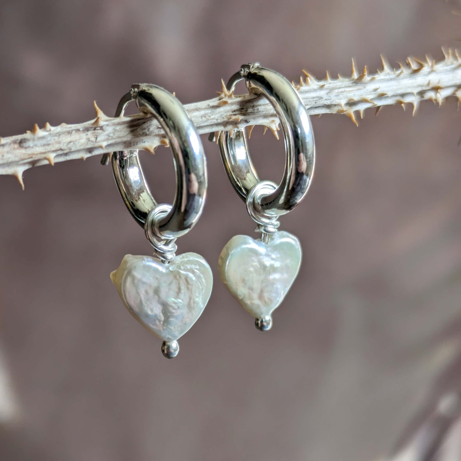 Heart Shaped Freshwater Pearls On Sterling Silver Hoops | The Jewellery Stop