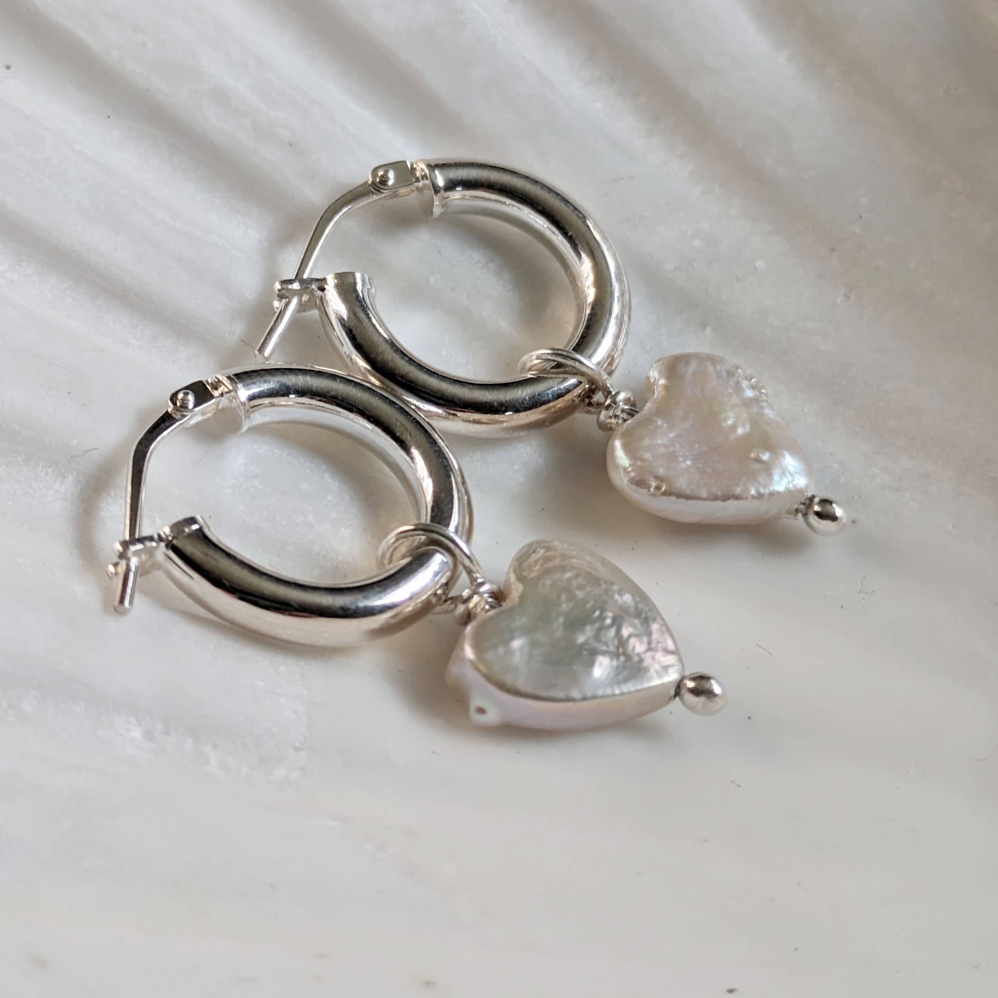 Heart Shaped Freshwater Pearls On Sterling Silver Hoops | The Jewellery Stop