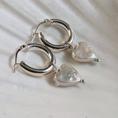 Heart Shaped Freshwater Pearls On Sterling Silver Hoops | The Jewellery Stop
