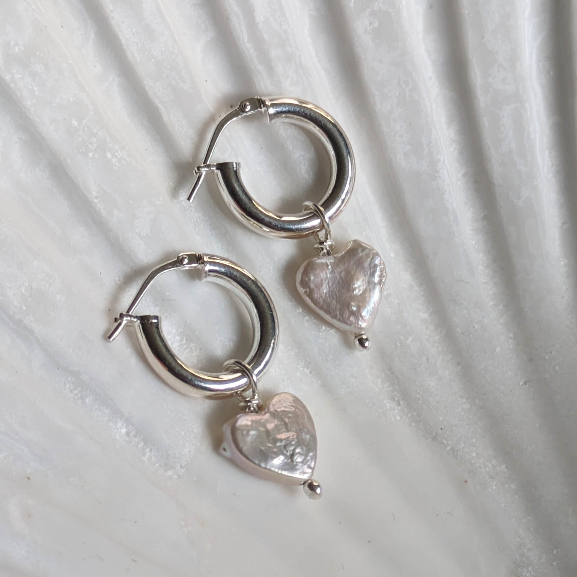 Heart Shaped Freshwater Pearls On Sterling Silver Hoops | The Jewellery Stop