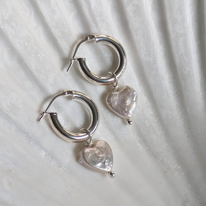 Heart Shaped Freshwater Pearls On Sterling Silver Hoops | The Jewellery Stop