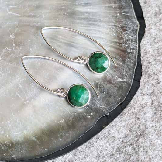 Emerald Sterling Silver Drop Hook Earrings | The Jewellery Stop