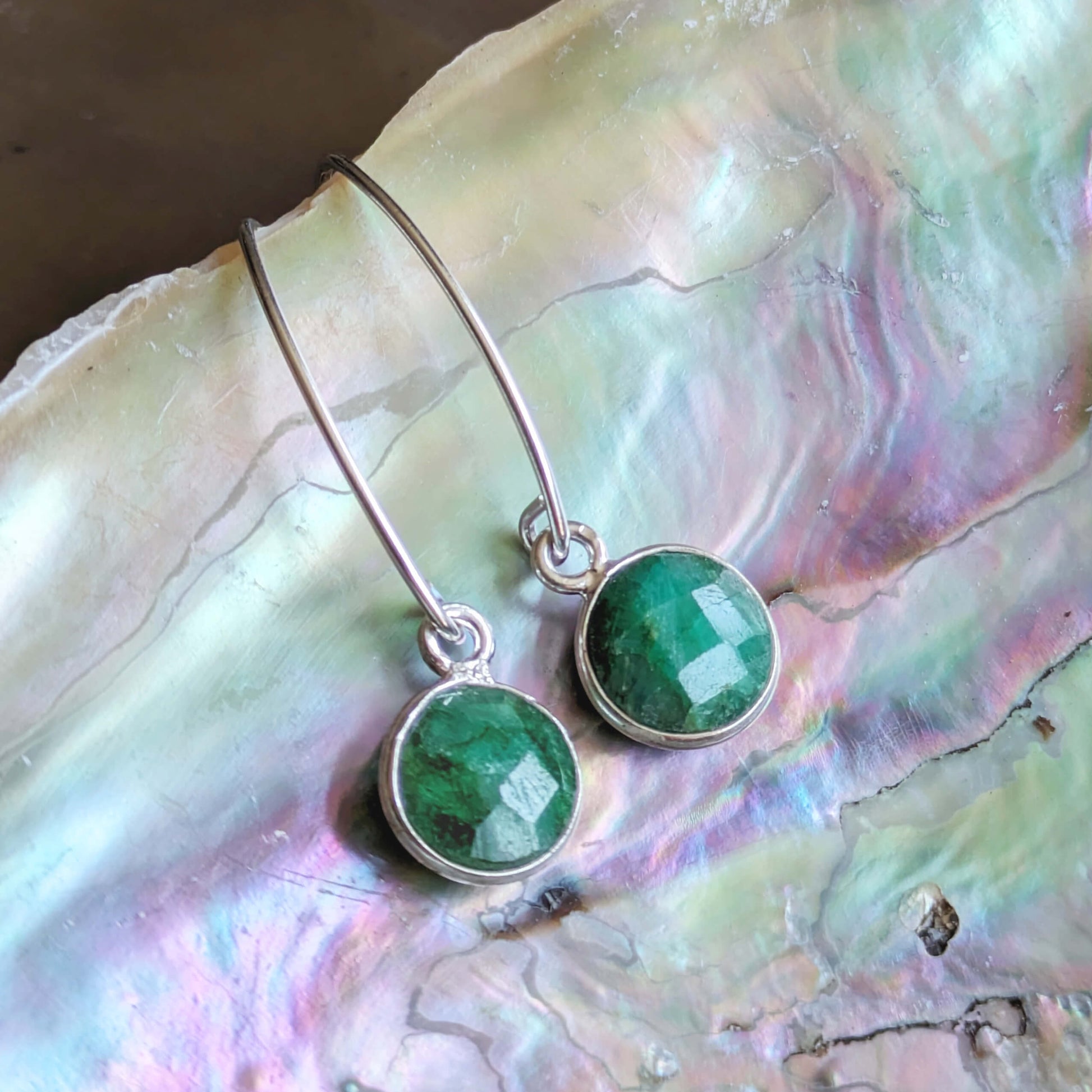 Emerald Sterling Silver Drop Hook Earrings | The Jewellery Stop