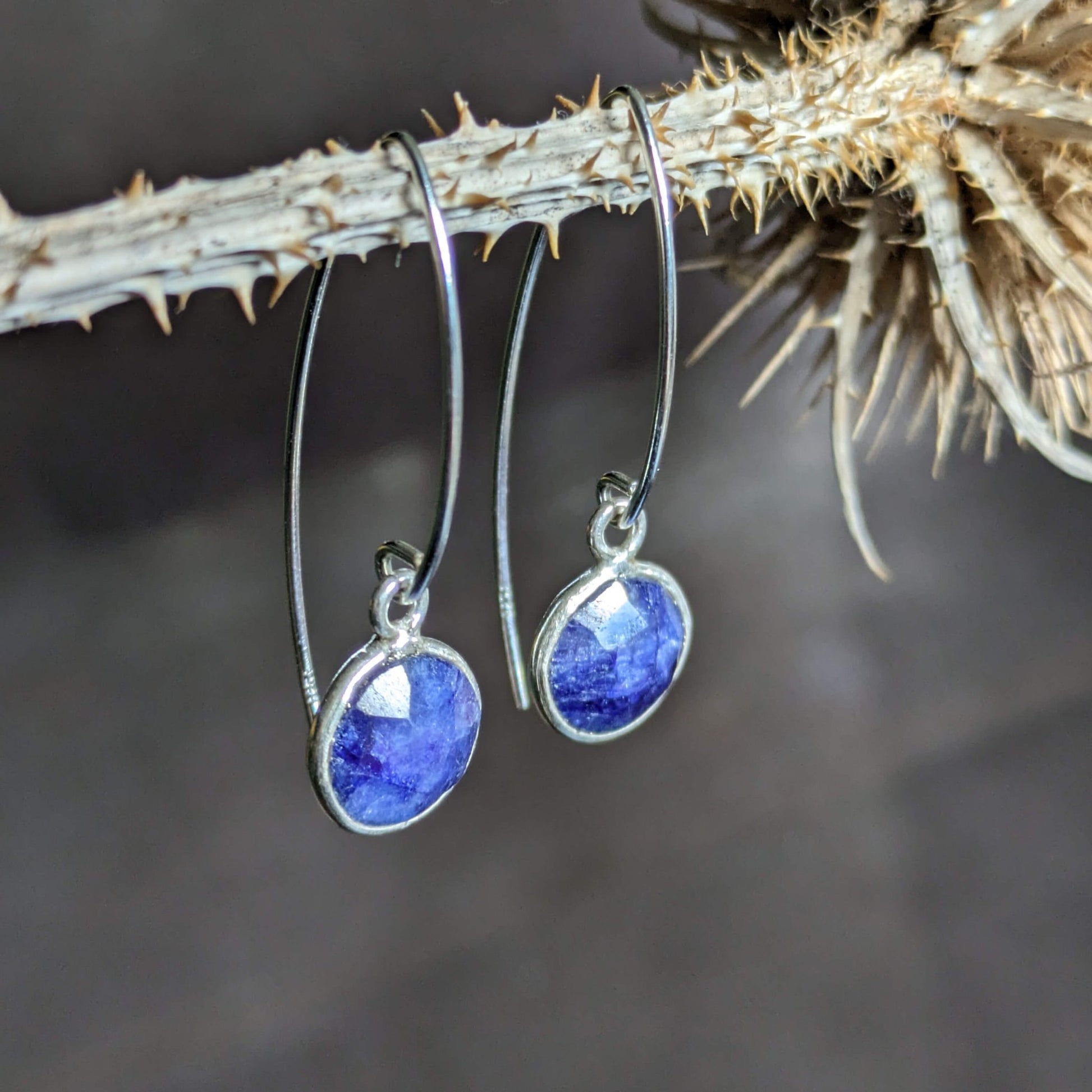 Sapphire Sterling Silver Drop Hook Earrings | The Jewellery Stop