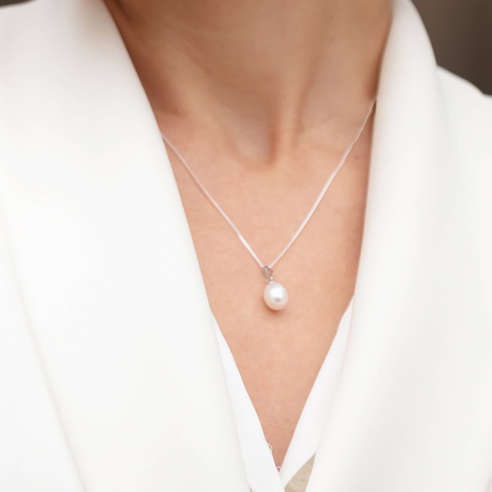 White Freshwater Drop Pearl Pendant On Sterling Silver Chain | The Jewellery Stop