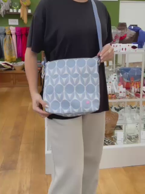 Blue Flower Oil Cloth Messenger Bag