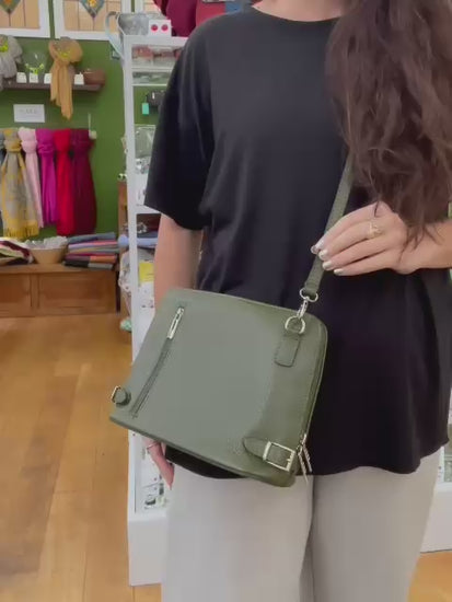 Olive Green Italian Leather Crossbody Bag