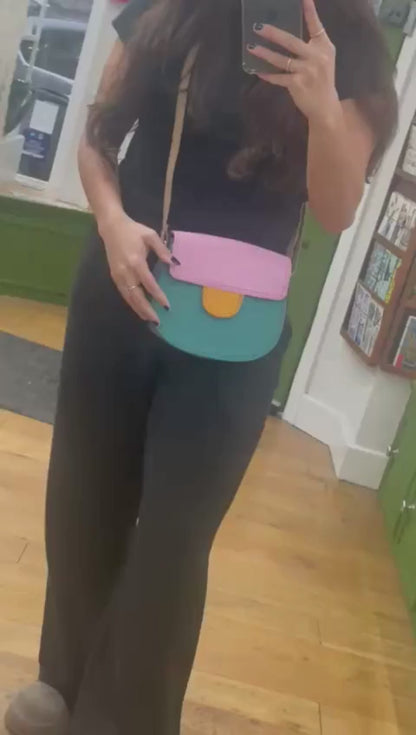 Teal And Pink Medium Leather Crossbody Bag