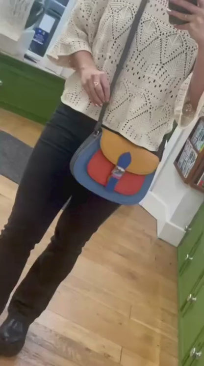 Denim, Yellow And Orange Large Leather Crossbody Bag