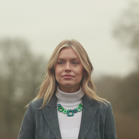 Verdigris Hollow Squares Matte Necklace