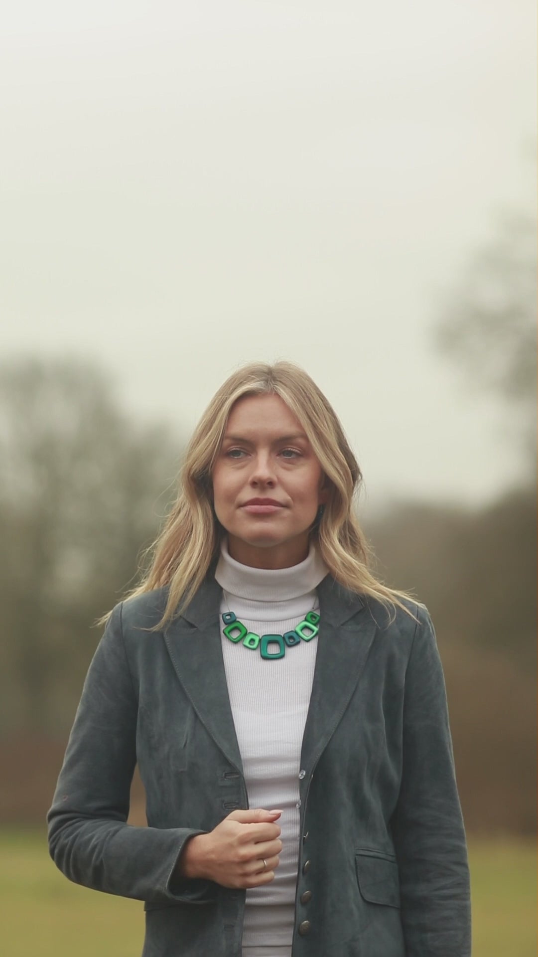 Verdigris Hollow Squares Matte Necklace