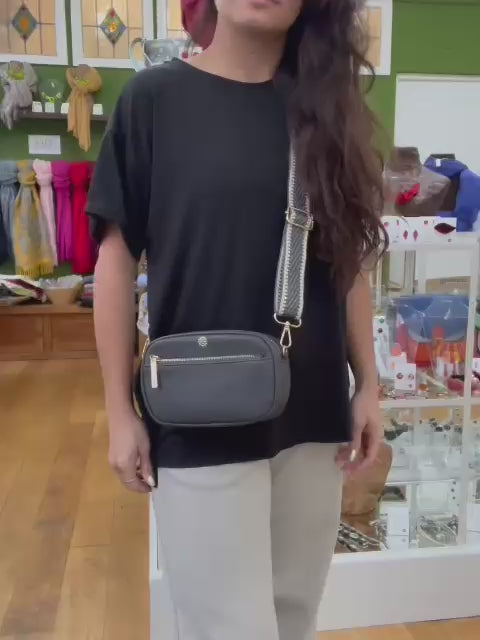 Charcoal Grey Vegan Leather Camera Bag With Removable Strap