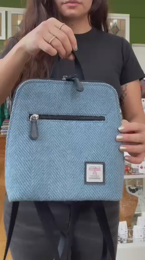 Sky Blue Harris Tweed Mini Backpack