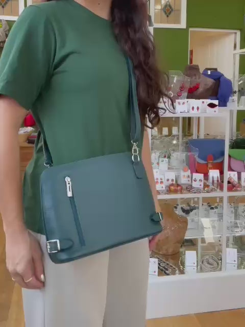 Dark Teal Italian Leather Crossbody Bag