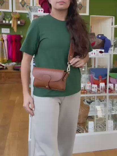 Dark Tan Italian Leather Crossbody & Shoulder Bag With Wide Strap