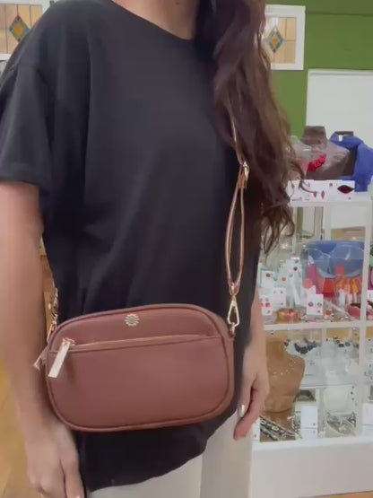 Tan Vegan Leather Camera Bag With Removable Strap