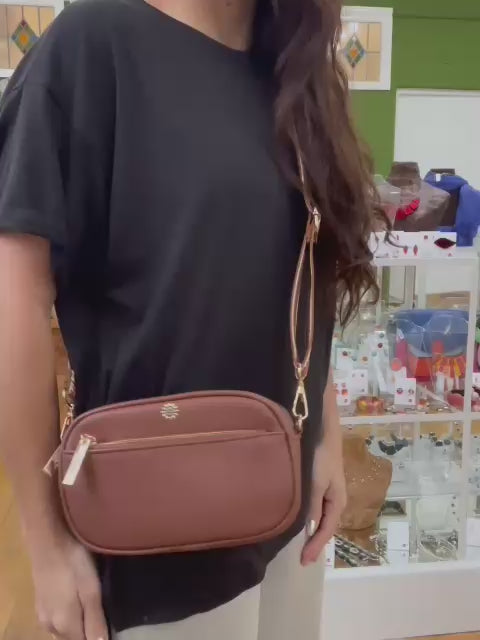 Tan Vegan Leather Camera Bag With Removable Strap