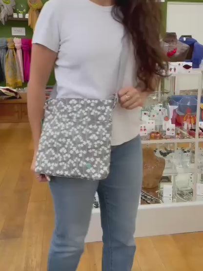 Grey Flower Oil Cloth Messenger Bag