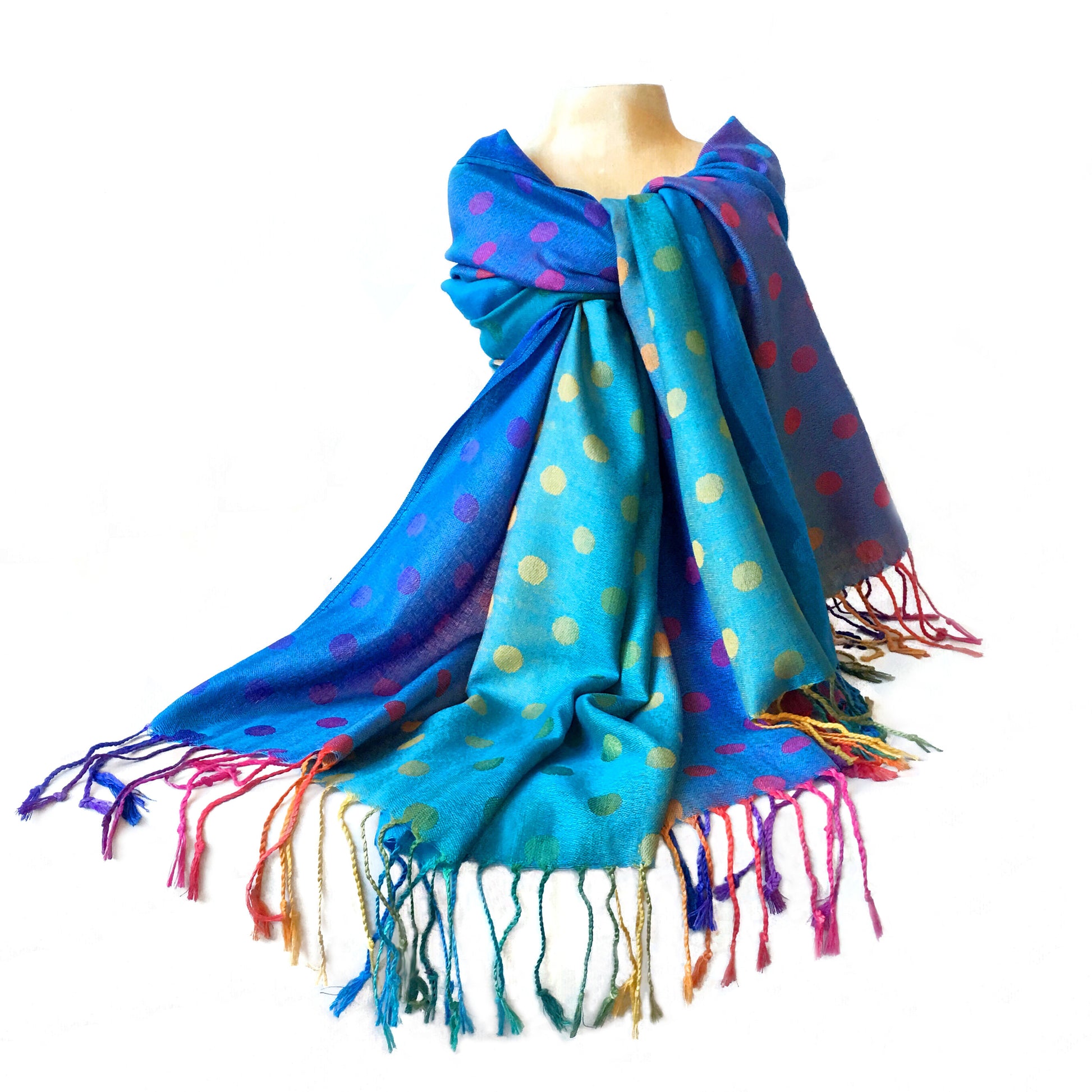 Blue Polka Dot Rainbow Pashmina