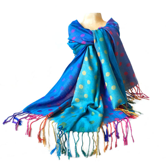 Blue Polka Dot Rainbow Pashmina