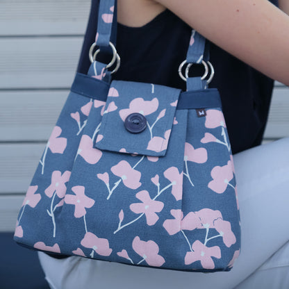 Navy and Pink Blossom Shoulder Bag