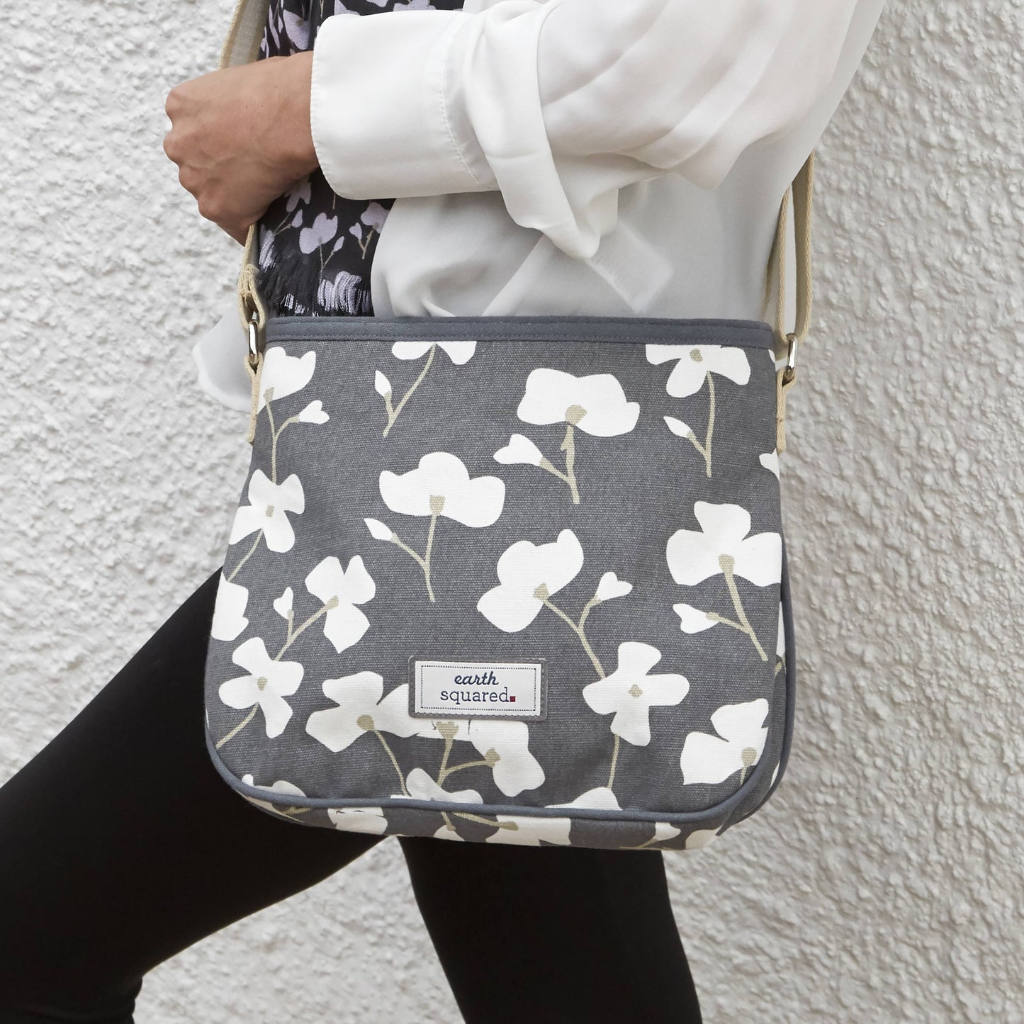 Grey Blossom Messenger Bag