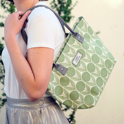 Green Flower Oil Cloth Tote Bag