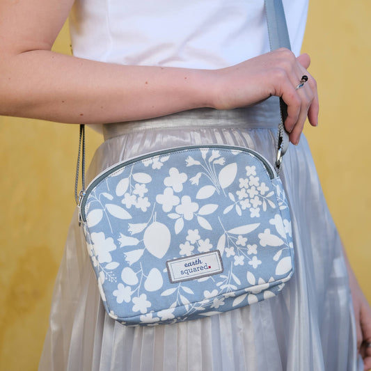 Blue Floral Oil Cloth Halfmoon Bag