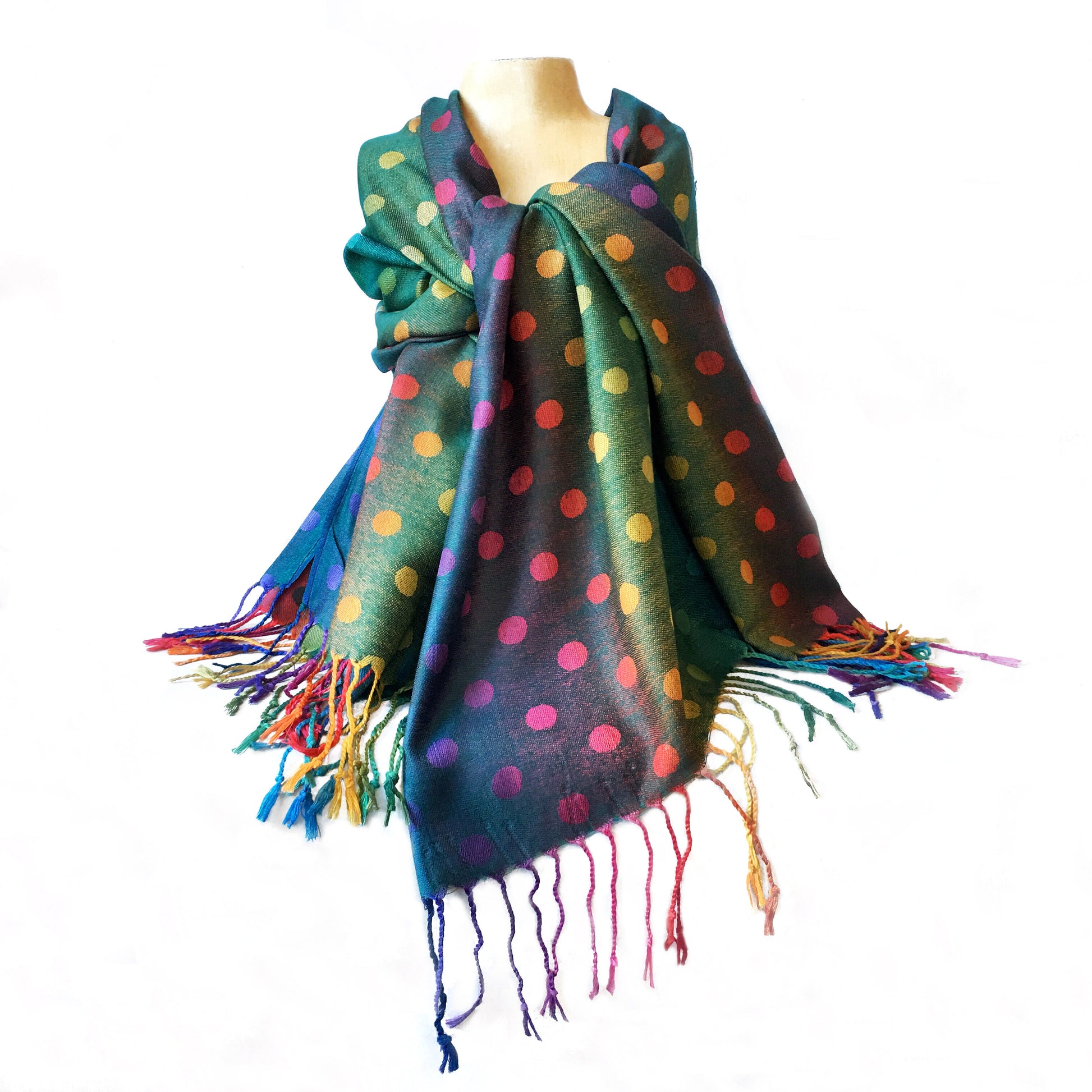 Green Polka Dot Rainbow Pashmina