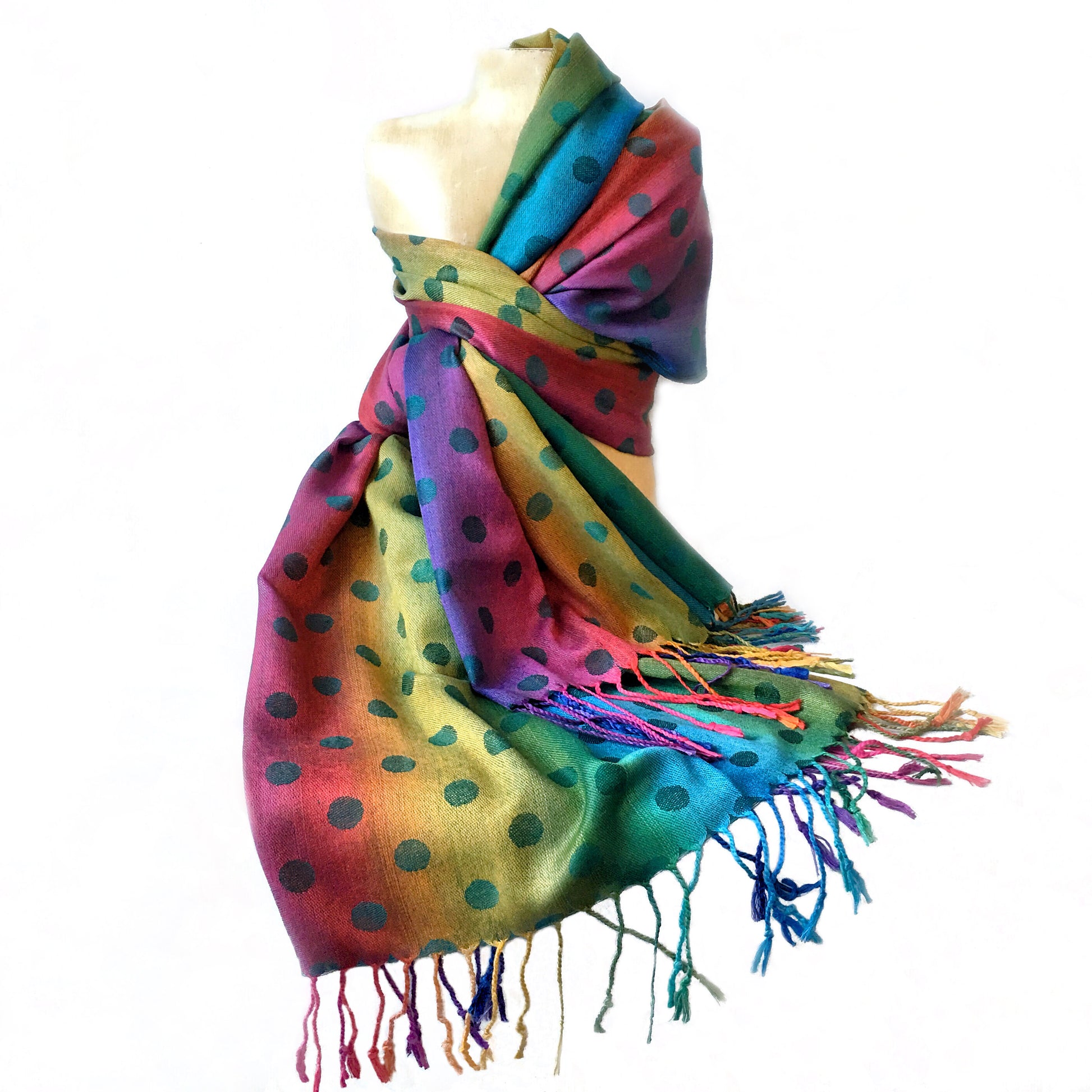Green Polka Dot Rainbow Pashmina