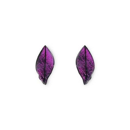 Purple Skeletal Leaf Shiny Stud Earrings | The Jewellery Stop