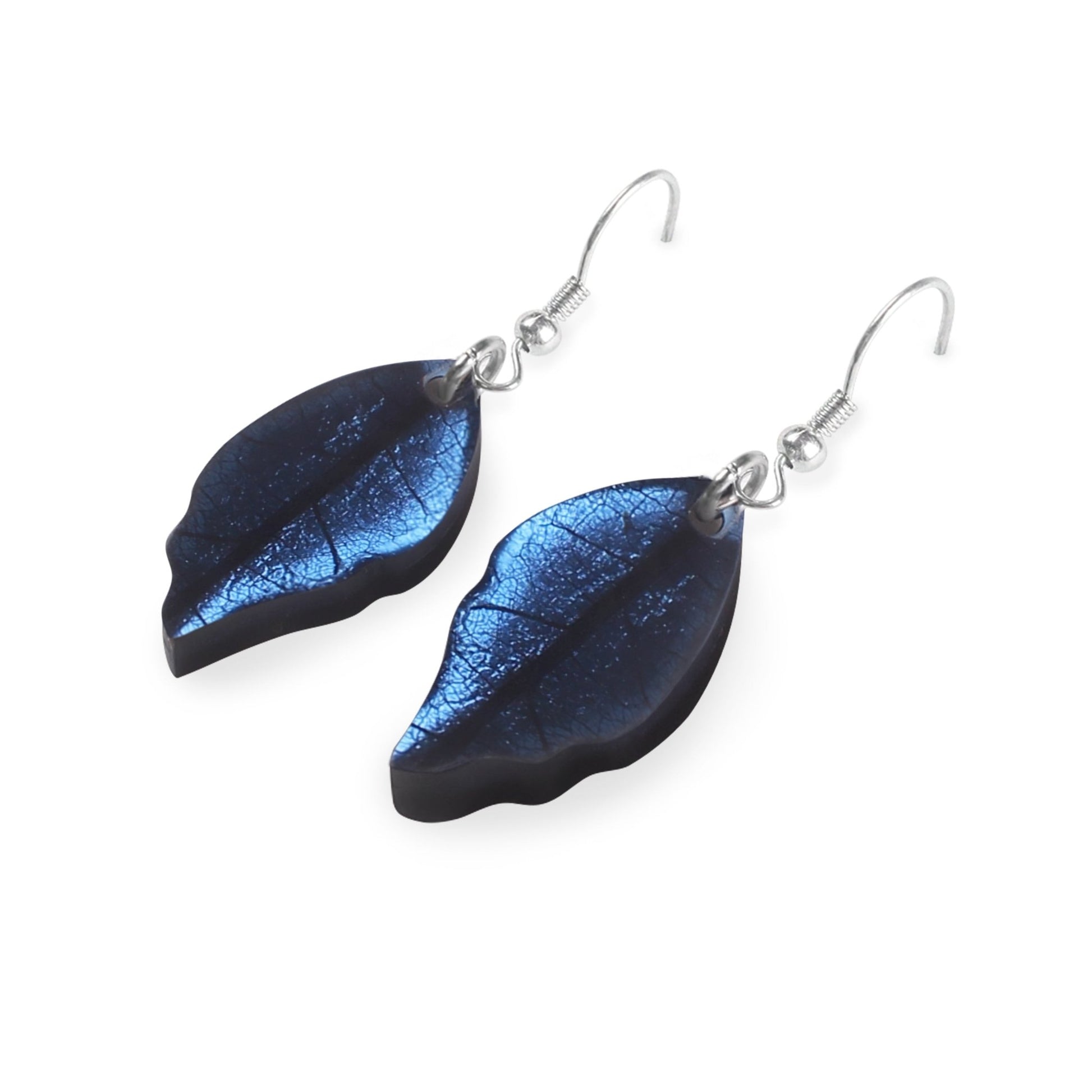 Pacific Skeletal Leaf Shiny Fish Hook Earrings | The Jewellery Stop