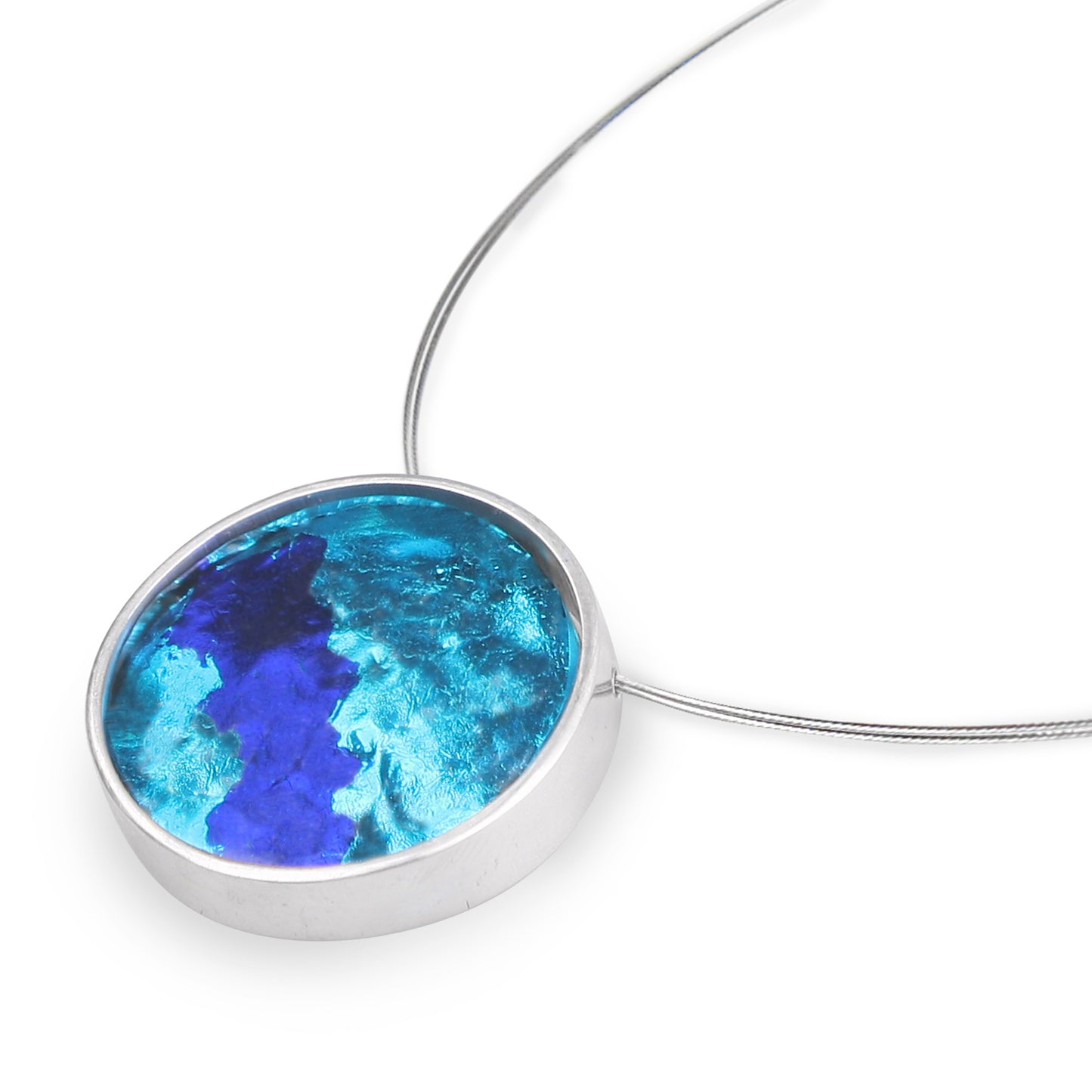 Blue Stained Glass Shiny Round Pendant