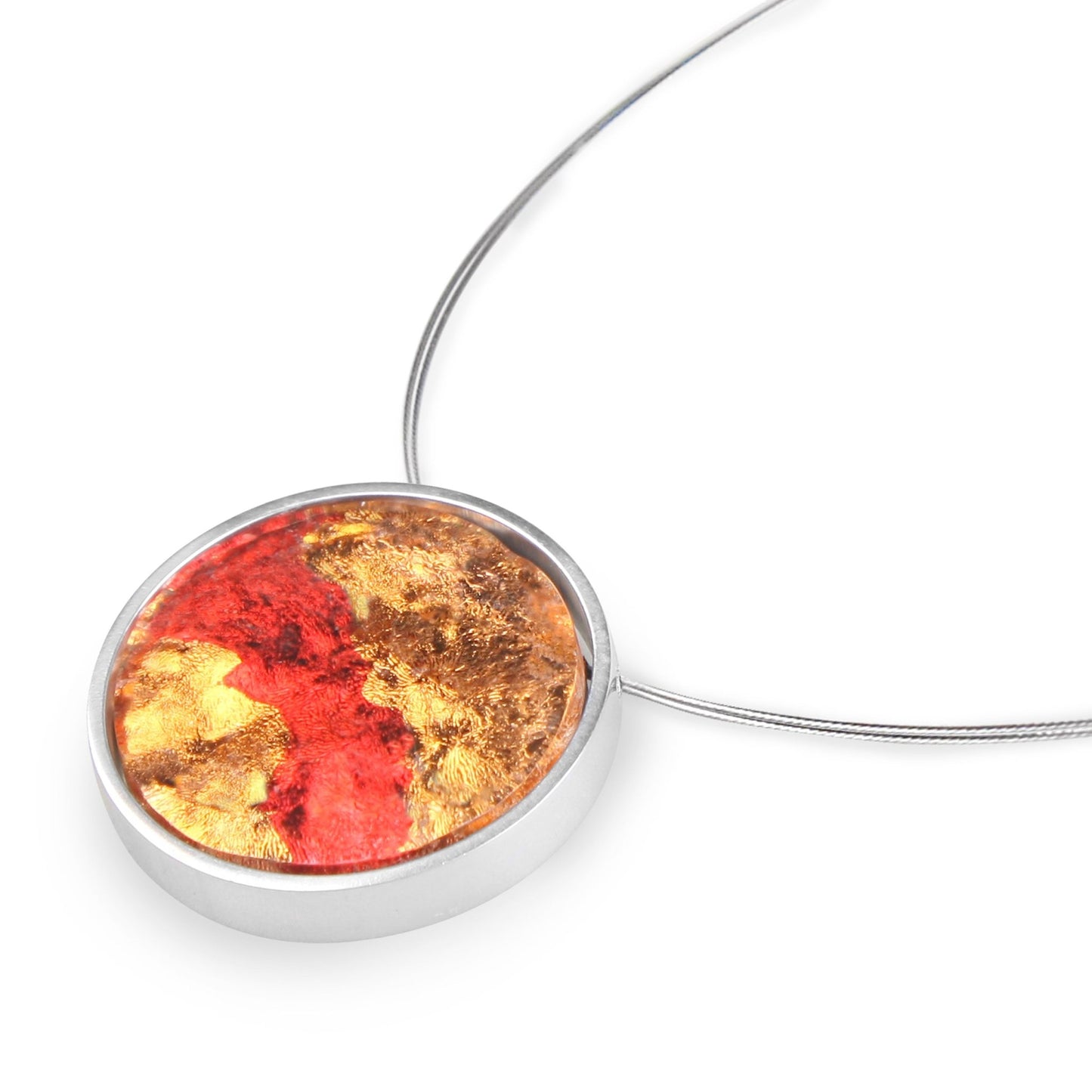 Orange Stained Glass Shiny Round Pendant | The Jewellery Stop
