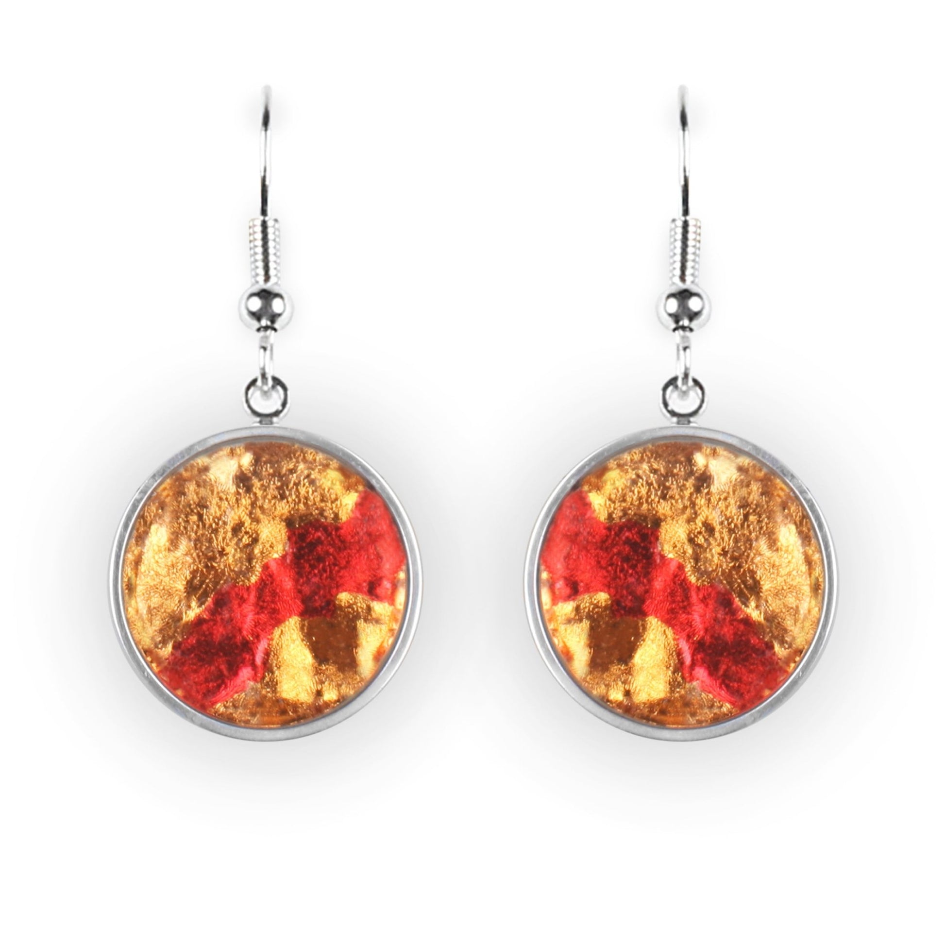 Orange Stained Glass Round Shiny Fish Hook Earrings | The Jewellery Stop